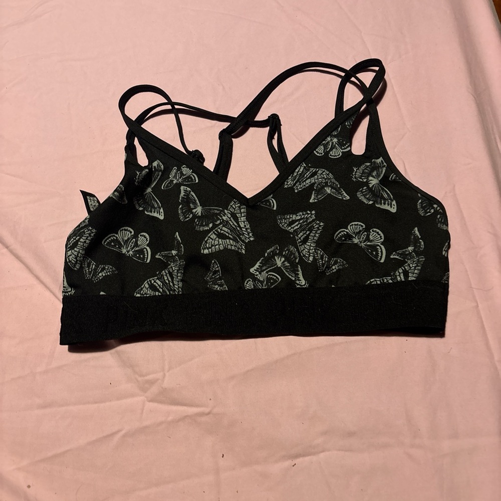 PINK Victoria's Secret Black Butterfly Sports Bra